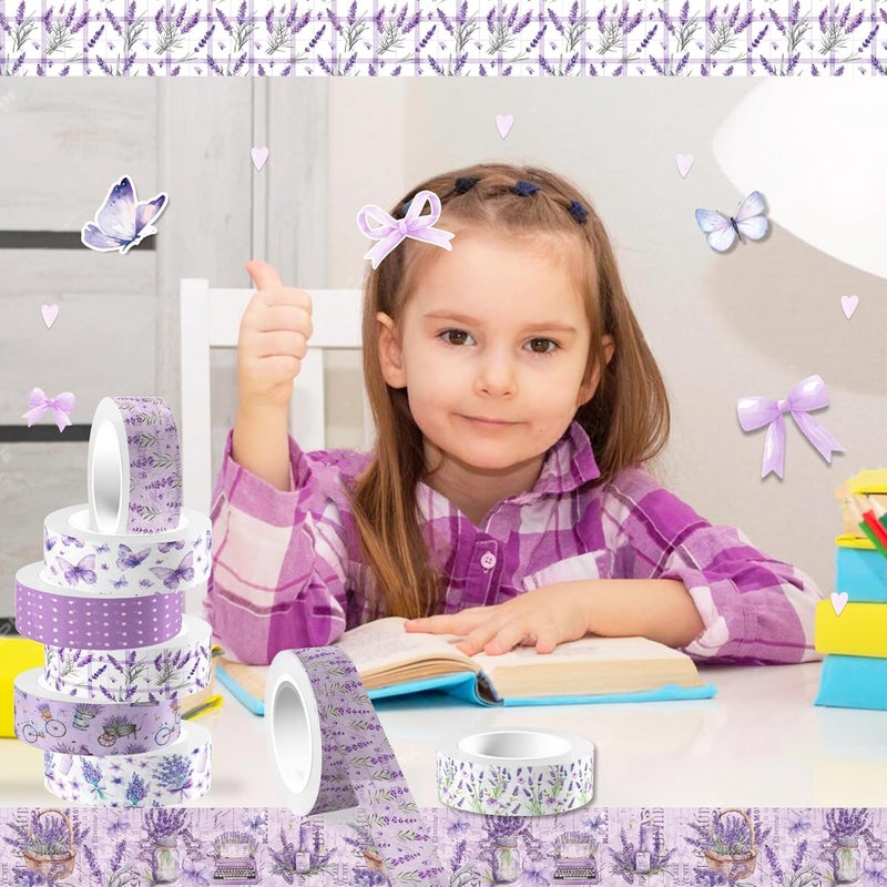 JOINFANXIN 12 Rolls of Lavender Washi Tape, Purple Floral Decorative Tape, DIY Flower Butterfly Pattern Sticker for Journals, Planners, Scrapbooking, Packaging, Crafts, Party Supplies Favors - Image 5